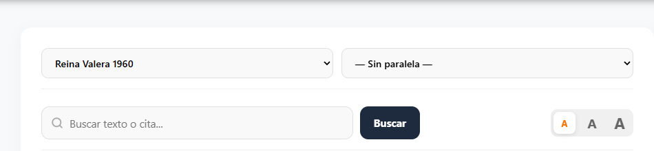 Selectores de versión y botones de tamaño de letra